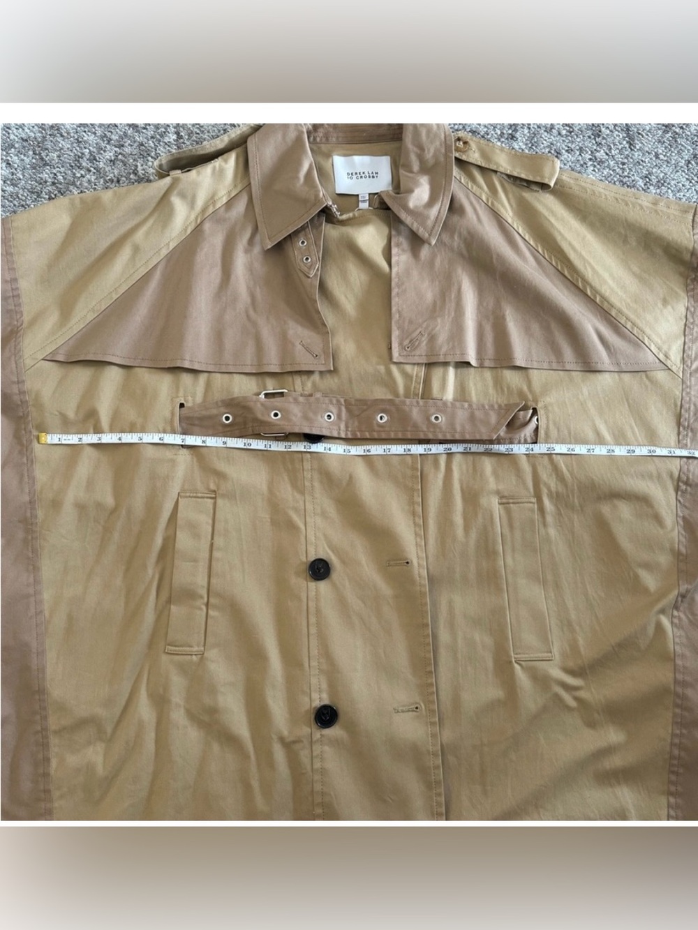10 Crosby Derek Lam color blocked tan Jacket cape style trench two tone khaki - Picture 4 of 7